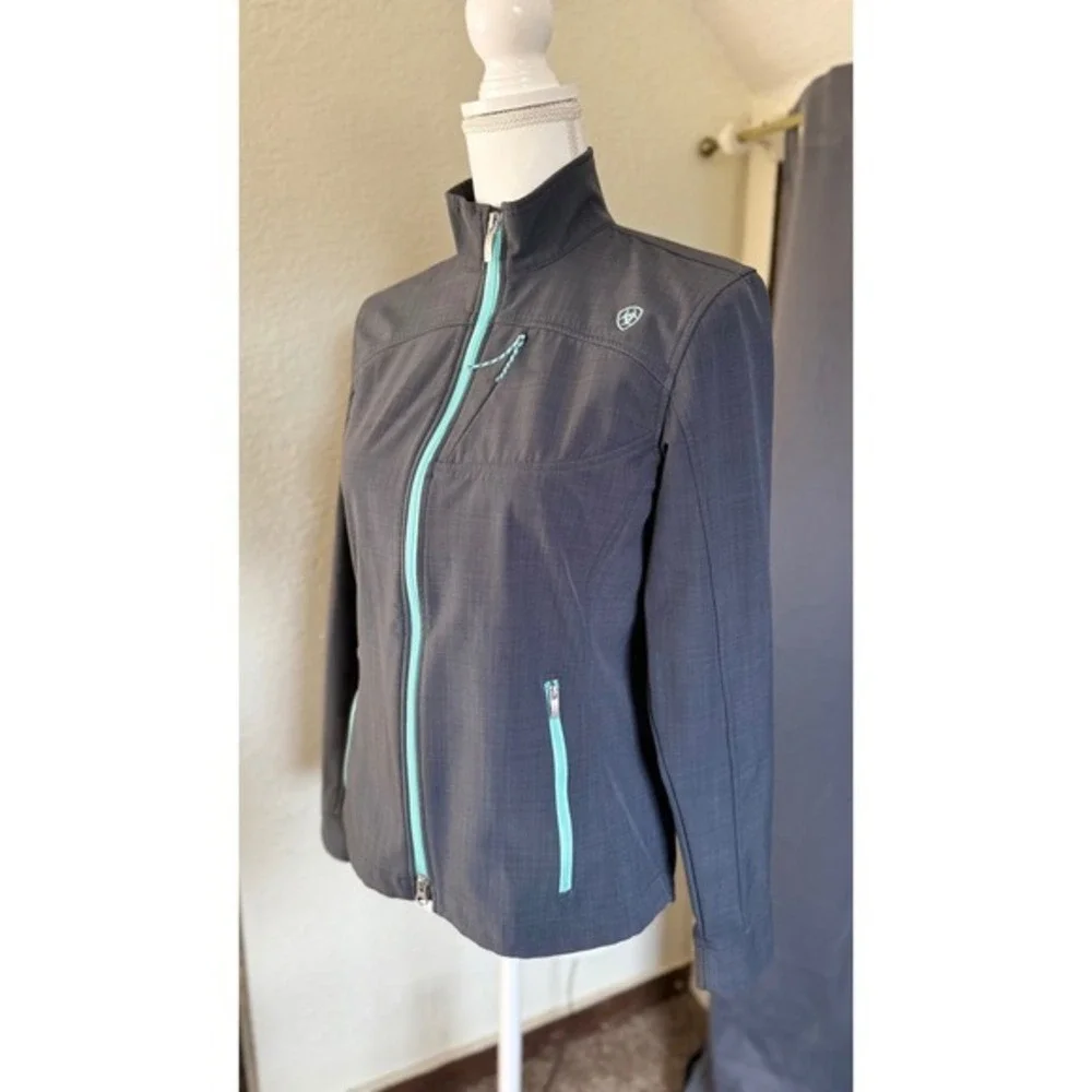 Ariat Womens Softshell Jacket Gray Teal Wind‎ Water Resistant S/P